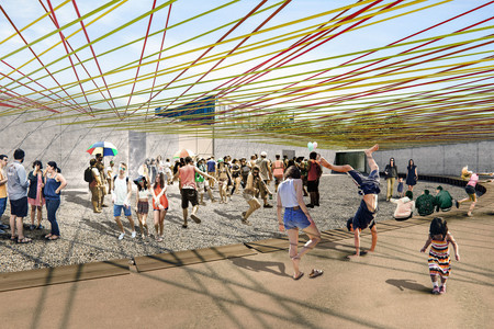 Escobedo Soliz Studio. Weaving the Courtyard (rendering). 2016. Young Architects Program, MoMA PS1, 2016 winner