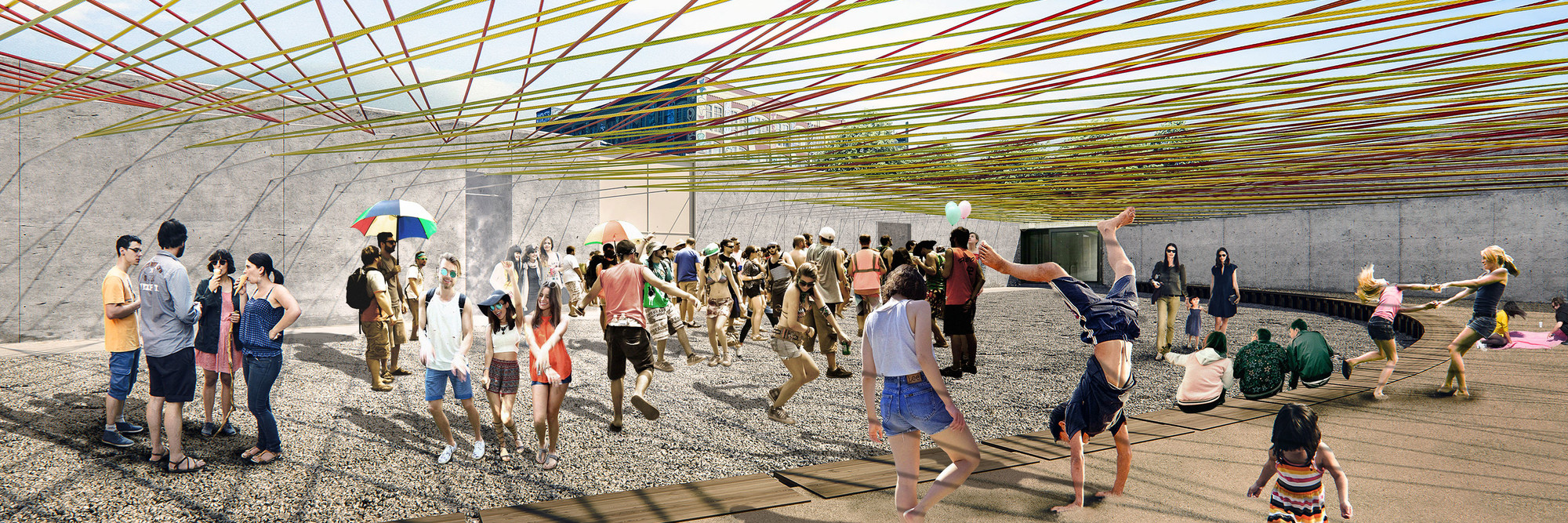Escobedo Soliz Studio. Weaving the Courtyard (rendering). 2016. Young Architects Program, MoMA PS1, 2016 winner