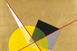 László Moholy-Nagy. Yellow Circle. 1921. Oil on canvas. 53 1/8 × 45″ (135 × 114.3 cm). The Riklis Collection of McCrory Corporation. © 2016 Artists Rights Society (ARS), New York / VG Bild-Kunst, Bonn