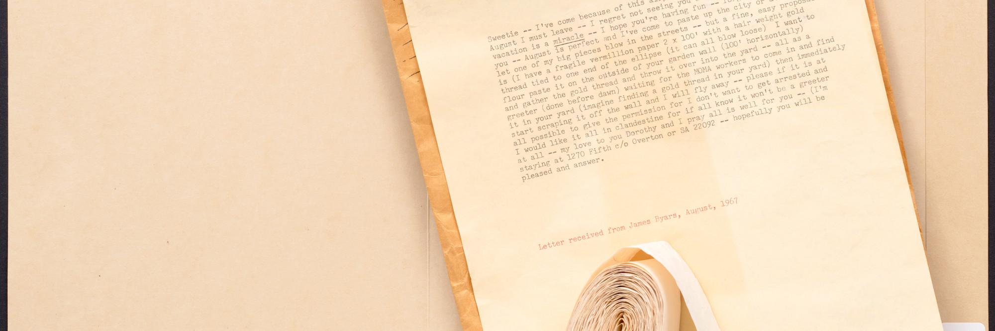 Documents from JLB, l. 14, from the James Lee Byars–Dorothy C. Miller Correspondence. Digital Image © MoMA, N.Y. Photo: Thomas Griesel