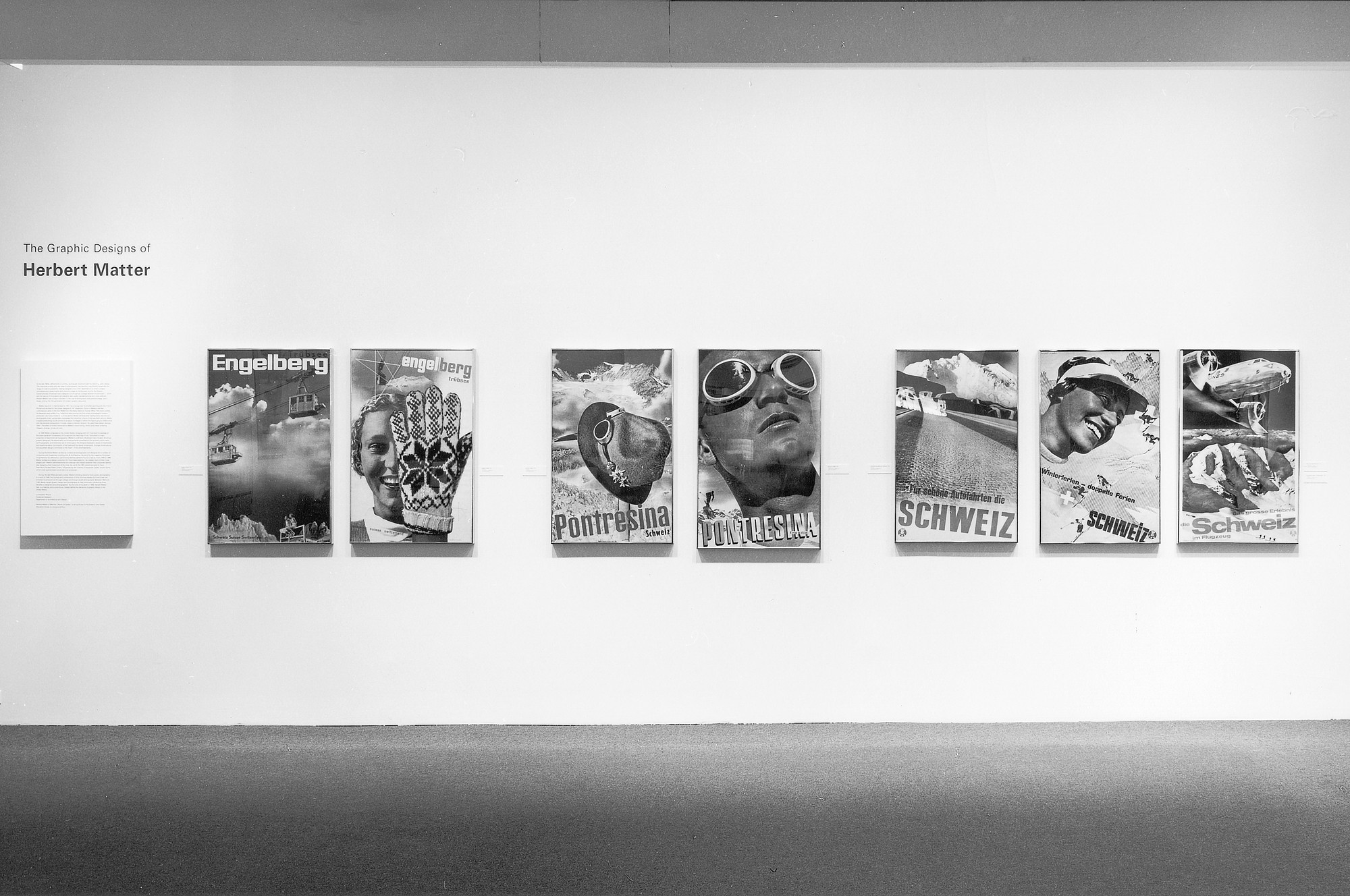 Installation view of the graphic designs of herbert matter at the museum of modern art