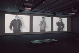 Gillian Wearing. Drunk. 1997–1999. Three-channel video (black and white, sound), 28:35 min. Dimensions variable; approximately 13′ × 37′ × 22' (396.2 × 1127.8 × 670.6 cm). Gift of Nina and Gordon Bunshaft, The Ken and Judith Joy Family Foundation, Barbara Foshay, and Margot P. Ernst. © 2016 Gillian Wearing