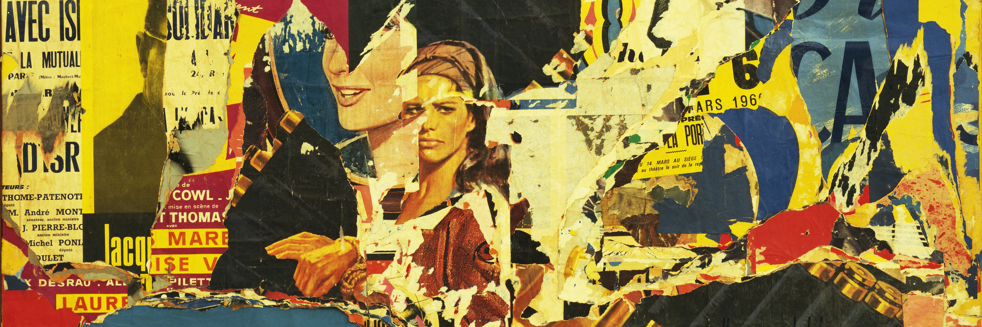 Jacques de la Villeglé. 122 rue du Temple. 1968. Torn and collaged painted and printed paper on linen, 62 5/8″ × 6&#39; 10 3/4″ (159.2 × 210.3 cm). Gift of Joachim Aberbach (by exchange). © 2004 Artists Rights Society (ARS), New York/ADAGP, Paris