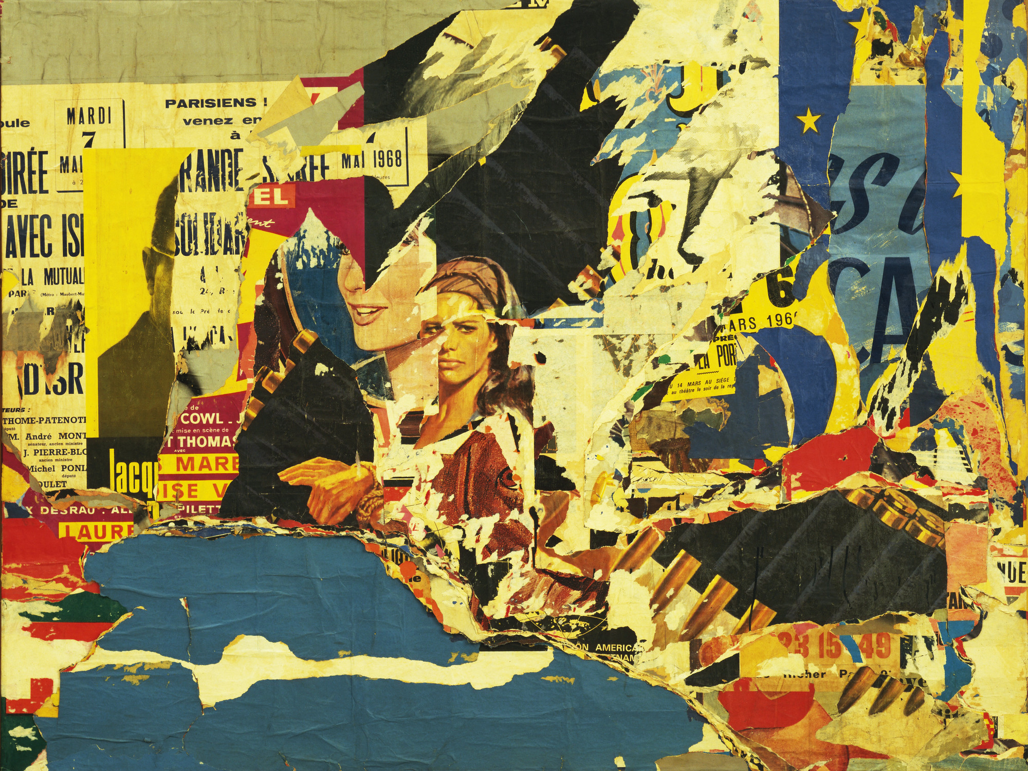 Jacques de la Villeglé. 122 rue du Temple. 1968. Torn and collaged painted and printed paper on linen, 62 5/8″ × 6' 10 3/4″ (159.2 × 210.3 cm). Gift of Joachim Aberbach (by exchange). © 2004 Artists Rights Society (ARS), New York/ADAGP, Paris