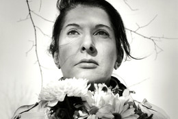 Marina Abramović. Portrait with Flowers. 2009. Black-and-white gelatin silver print; photo: Marco Anelli. © 2010 Marina Abramović. Courtesy the artist and Sean Kelly Gallery/Artists Rights Society (ARS), New York
