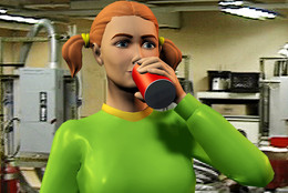 Kristin Lucas. Scene from 5 Minute Break. 2001. Two-channel video installation. 4:35 min. Gift of Bobbie Foshay-Miller, Margot Ernst, and the Contemporary Arts Council