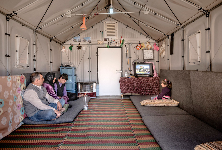 Interior of a Better Shelter prototype in Kawergosk Refugee Camp, Erbil, Iraq. Better Shelter. 2015.