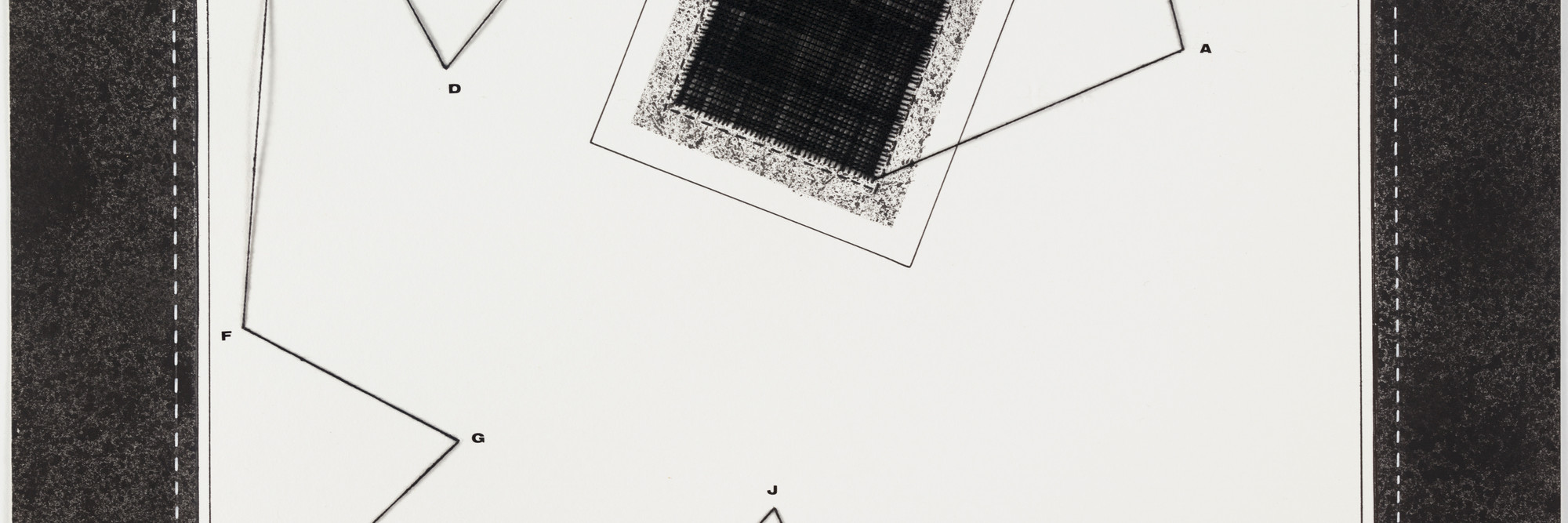 Anna Maria Maiolino. Desde A até M (From A to M), from the series Mapas Mentais (Mental Maps). 1972–99. Thread, synthetic polymer paint, ink, transfer type, and pencil on paper, 19 5/8 × 19 1/2″ (49.8 × 49.5 cm). The Museum of Modern Art, purchase