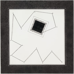 Anna Maria Maiolino. Desde A até M (From A to M), from the series Mapas Mentais (Mental Maps). 1972–99. Thread, synthetic polymer paint, ink, transfer type, and pencil on paper, 19 5/8 × 19 1/2″ (49.8 × 49.5 cm). The Museum of Modern Art, purchase