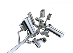 Raúl Cárdenas Osuna. Securitree transmitter. Prototype. 2004. Steel, 24″ × 57″ × 7′3″ (61 × 144.8 × 221 cm). Prototype by Bernardo Gutiérrez and Ana Martínez, Mexico (2004). Torolab and OMR Gallery. Photo: Raúl Cárdenas Osuna and Shijune Takeda