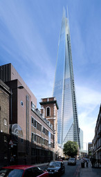 Renzo Piano | Renzo Piano Building Workshop, architect; Paul Nuttall | Ove Arup &amp; Partners, engineer. London Bridge Tower, London, England. View from the street (computer-generated image). Design 2000–03; projected completion 2009. 1,016 feet (310 meters) high
