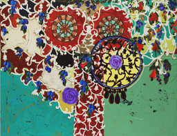 Beatriz Milhazes. Succulent Eggplants. 1996. Synthetic polymer on canvas, 74 3/4 × 96 1/2″ (189.9 × 245.1 cm). The Museum of Modern Art, New York. Gift of Agnes Gund and Nina and Gordon Bunshaft Bequest Fund. © 2003 Beatriz Milhazes