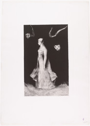 Odilon Redon. The Haunting. 1893, published 1894. Lithograph on chine appliqué. Composition: 14 5/16 × 8 15/16″ (36.3 × 22.7 cm), Sheet: 24 13/16 × 17 11/16″ (63 × 44.9 cm). Publisher: probably the artist, Paris. Printer: Léon Monrocq, Paris. Edition: 50. Gift of The Ian Woodner Family Collection