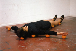 Erwin Wurm. One Minute Sculpture. 1997. C-print, 17 11/16 × 11 13/16″ (45 × 30 cm). Courtesy the artist and Art: Concept, Paris
