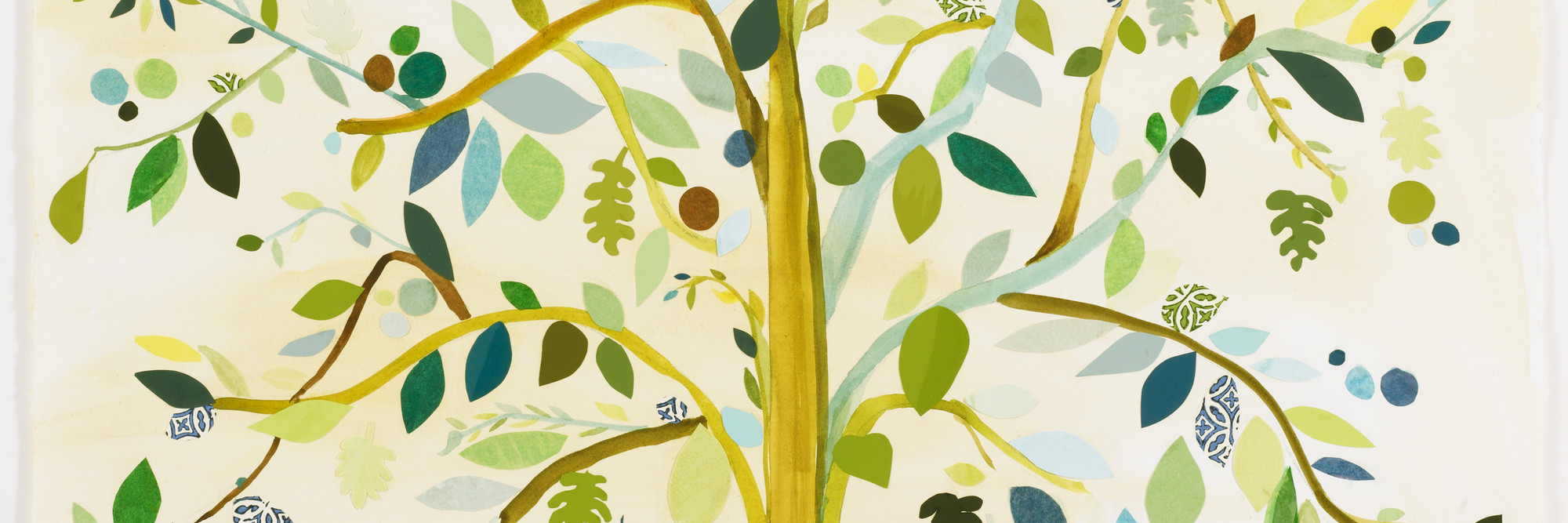 Laura Owens. Untitled. 2000. Cut and pasted colored papers, watercolor, synthetic polymer paint, and pencil on paper, 39 1/8 × 27 5/8″ (99.4 × 70.2 cm). The Museum of Modern Art, New York. Purchased with funds provided by The Friends of Contemporary Drawing. Photo courtesy Sadie Coles HQ, London. © 2016 Laura Owens