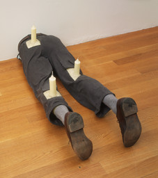 Robert Gober. Untitled. 1991. Wax, fabric, leather, human hair, and wood, 13 1/4 × 16 1/2 × 46 1/8″ (33.6 × 41.9 × 117.2 cm). Gift of Werner and Elaine Dannheisser. © 2003 Robert Gober