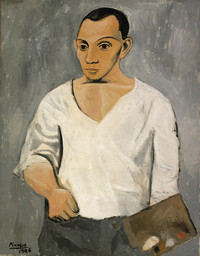 Pablo Picasso. Self-Portrait with Palette. 1906. Oil on canvas. 36 1/4 × 28 3/4″ (92 × 73 cm). Philadelphia Museum of Art: The A.E. Gallatin Collection, 1950. © 2003 Estate of Pablo Picasso/Artists Rights Society (ARS), New York