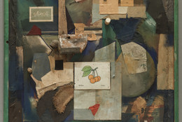 Kurt Schwitters. Merz Picture 32A. Cherry Picture (Merzbild 32A. Kas Kirschbild). 1921. Cut-and-pasted colored and printed papers, cloth, wood, metal, cork, oil, gouache, pencil, and ink on cardboard, 36 1/8 × 27 3/4″ (91.8 × 70.5 cm). The Museum of Modern Art, New York. Mr. and Mrs. A. Atwater Kent, Jr. Fund
