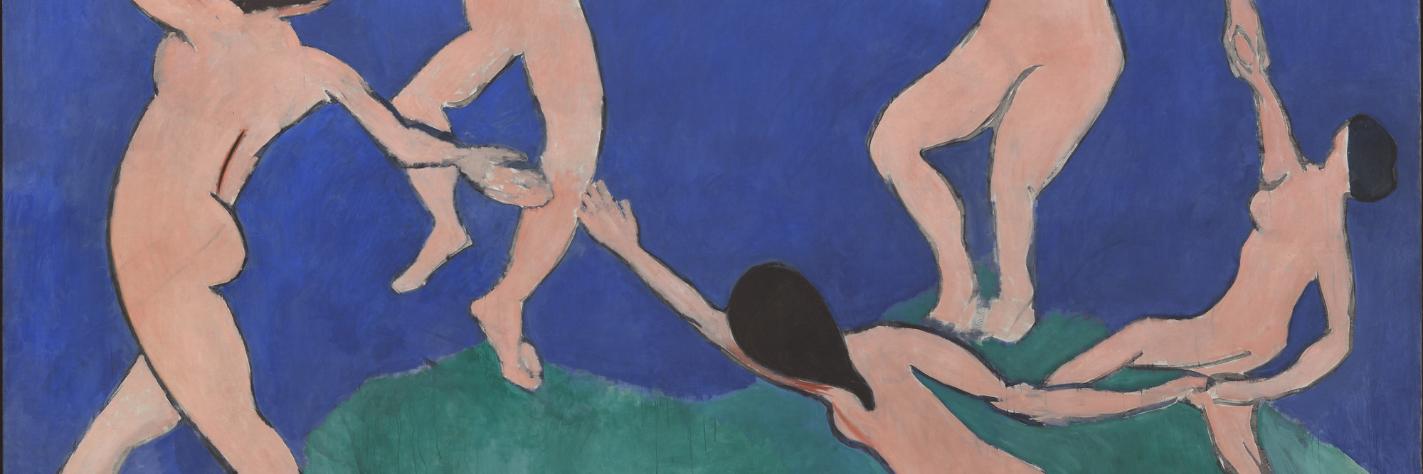 Henri Matisse. Dance (I). Paris, Boulevard des Invalides, early 1909. Oil on canvas, 8ʹ 6 1/2ʺ × 12ʹ 9 1/2ʺ (259.7 × 390.1 cm). Gift of Nelson A. Rockefeller in honor of Alfred H. Barr, Jr. © 2016 Succession H. Matisse / Artists Rights Society (ARS), New York