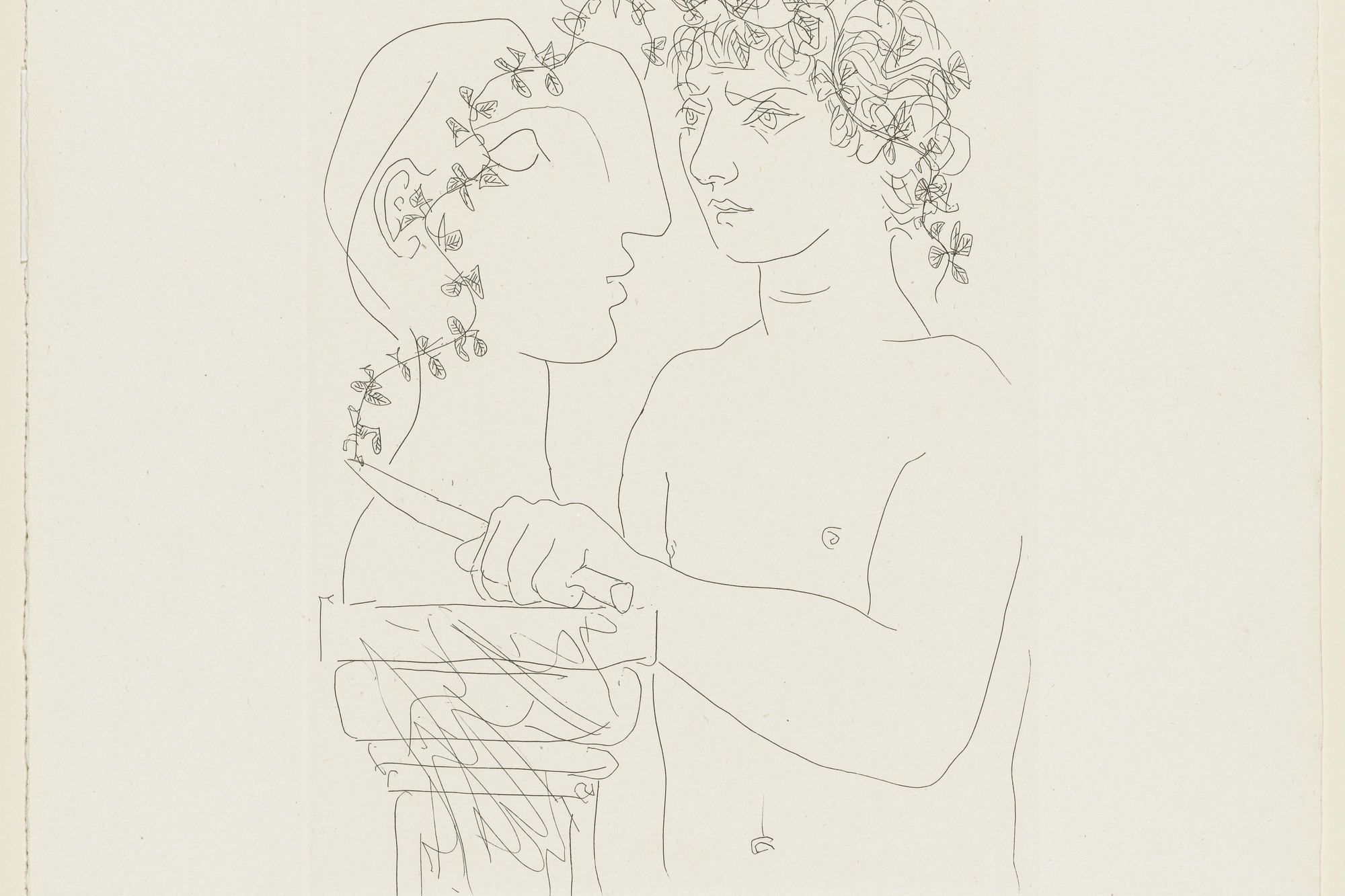 Pablo Picasso. Young Sculptor Finishing a Plaster (Jeune sculpteur finissant un plâtre). March 23, 1933, printed 1939. Etching; plate: 10 1/2 × 7 5/8ʺ (26.7 × 19.4 cm); sheet: 17 9/16 × 13 1/2ʺ (44.6 × 34.3 cm). Abby Aldrich Rockefeller Fund. © 2016 Estate of Pablo Picasso / Artists Rights Society (ARS), New York. Photo: Jonathan Muzikar