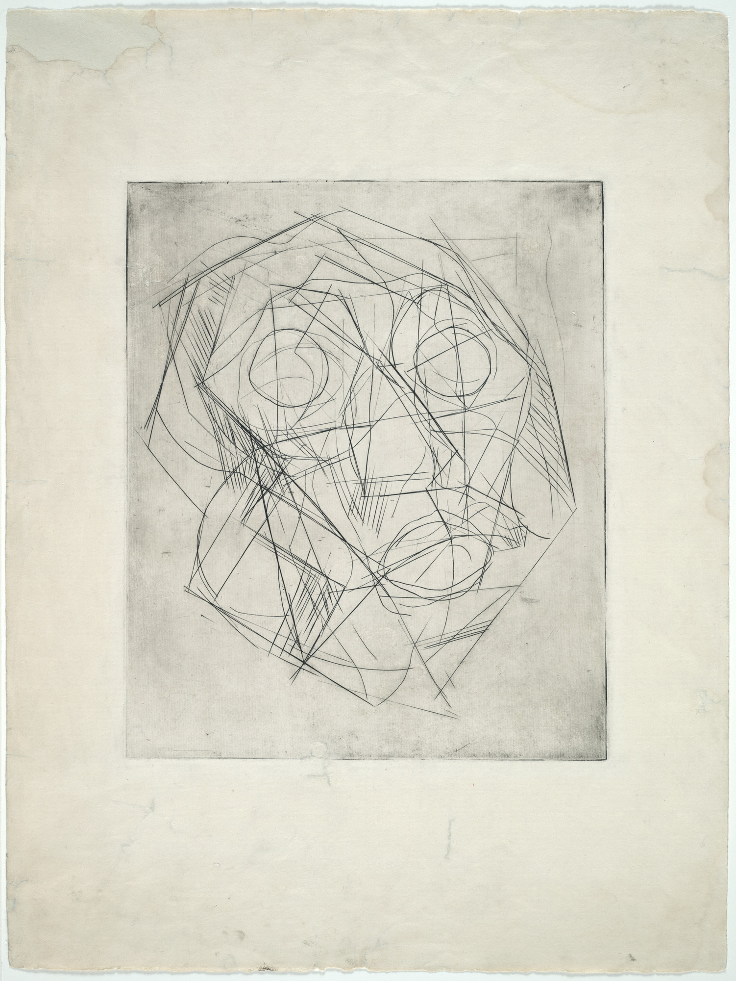 Alberto Giacometti. Cubist Head. 1933. Engraving, plate: 12 1⁄16 × 10ʺ (30.6 × 25.4 cm); sheet: 20 × 14 15/16ʺ (50.8 × 38 cm). Publisher: unpublished. Printer: the artist at Atelier 17, Paris. Edition: unique. Gift of Mr. Stanley W. Hayter. © 2016 Artists Rights Society (ARS), New York / ADAGP, Paris