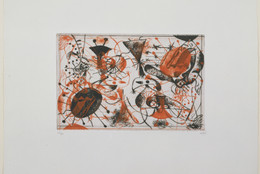 Joan Miró. Plate 8 from Black and Red Series (Série noire et rouge). 1938. Etching, 6 5/8 × 10 1/8ʺ (16.8 × 26.8 cm). Purchased with the Frances Keech Fund and funds given by Agnes Gund and Daniel Shapiro, Gilbert Kaplan, Jeanne C. Thayer, Reba and Dave Williams, Ann and Lee Fensterstock, Linda Barth Goldstein, Walter Bareiss, Mrs. Melville Wakeman Hall, Emily Rauh Pulitzer, and Mr. and Mrs. Herbert D. Schimmel. © 2016 Successió Miró / Artists Rights Society (ARS), New York / ADAGP, Paris