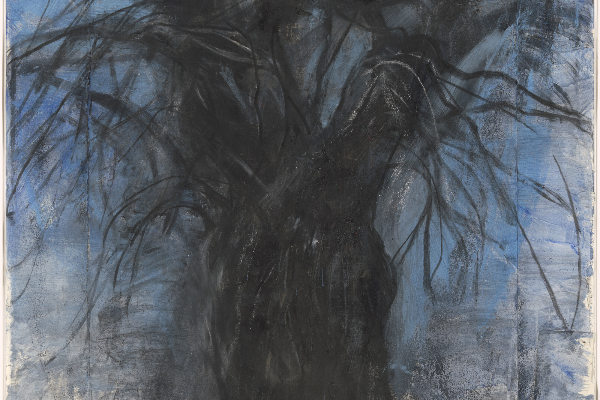 Jim Dine. A Tree that Shatters the Dancing. 1980. Synthetic polymer paint, synthetic polymer spray paint, charcoal and pastel on cut-and-pasted paper. 56 1/8 × 5 1/8ʺ (143.4 × 127.5 cm) (irreg). Gift of Nancy and Jim Dine in memory of Myron Orlofsky. © 2016 Jim Dine / Artists Rights Society (ARS), New York. Photo: Jonathan Muzikar