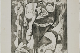 Jackson Pollock. Untitled (8), state I of II. 1944–1945. Engraving and drypoint, plate: 11 13/16 × 9ʺ (30 × 22.8 cm); sheet: 18 13/16 × 12 1/4ʺ (47.8 × 31.1 cm). Publisher: unpublished. Printer: the artist at Atelier 17, New York. Edition: unique trial proof before the 1967 posthumous proofs. Gift of Lee Krasner Pollock. © 2016 Pollock-Krasner Foundation / Artists Rights Society (ARS), New York