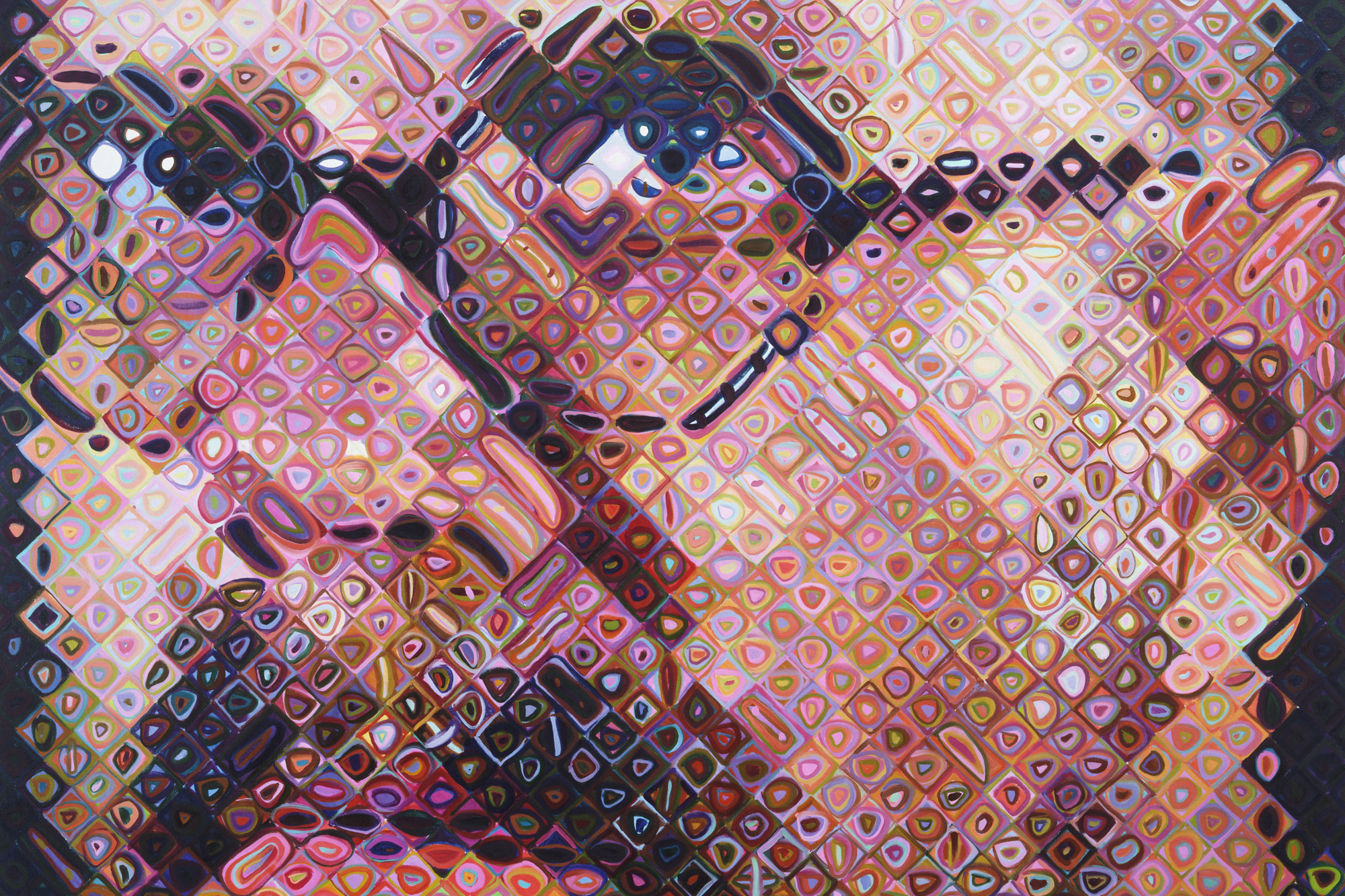 Chuck Close. Self-Portrait. 1997. Oil on canvas, 8ʹ 6ʺ × 7ʹ (259.1 × 213.4 cm). Gift of Agnes Gund, Jo Carole and Ronald S. Lauder, Donald L. Bryant, Jr., Leon Black, Michael and Judy Ovitz, Anna Marie and Robert F. Shapiro, Leila and Melville Straus, Doris and Donald Fisher, and purchase. © 2016 Chuck Close. Photo: Paige Knight