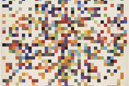 Ellsworth Kelly. Spectrum Colors Arranged by Chance II. 1951. Cut-and-pasted color-coated paper and pencil on four sheets of paper, 38 1/4 × 38 1/4″ (97.2 × 97.2 cm). Purchased with funds provided by Jo Carole and Ronald S. Lauder. © 2016 Ellsworth Kelly. Photo: Paige Knight