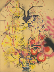 Sigmar Polke. Untitled. 1971. Watercolor, gouache, and synthetic polymer paint on paper mounted on canvas, 93 1/4 × 69 3/4″ (236.9 × 177.2 cm). Gift of the Dannheisser Foundation. © 2016 Estate of Sigmar Polke / Artists Rights Society (ARS), New York / VG Bild-Kunst, Bonn, Germany