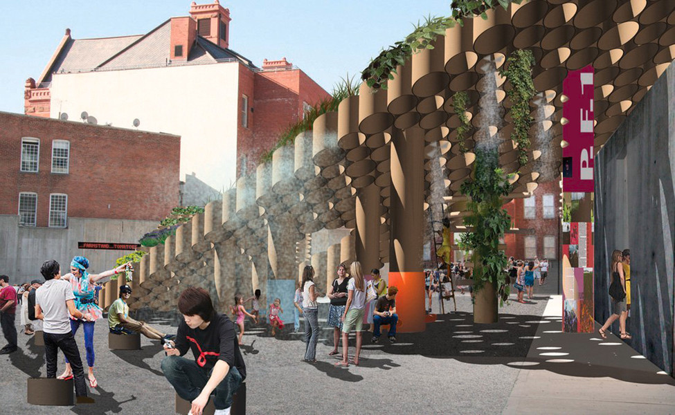 Amale Andraos and Dan Wood, Work Architecture Company New York. P.F.1 (Public Farm 1). 2008. Young Architects Project, MoMA PS1, New York, winner. Rendering courtesy of Work Architecture Company. © All rights reserved
