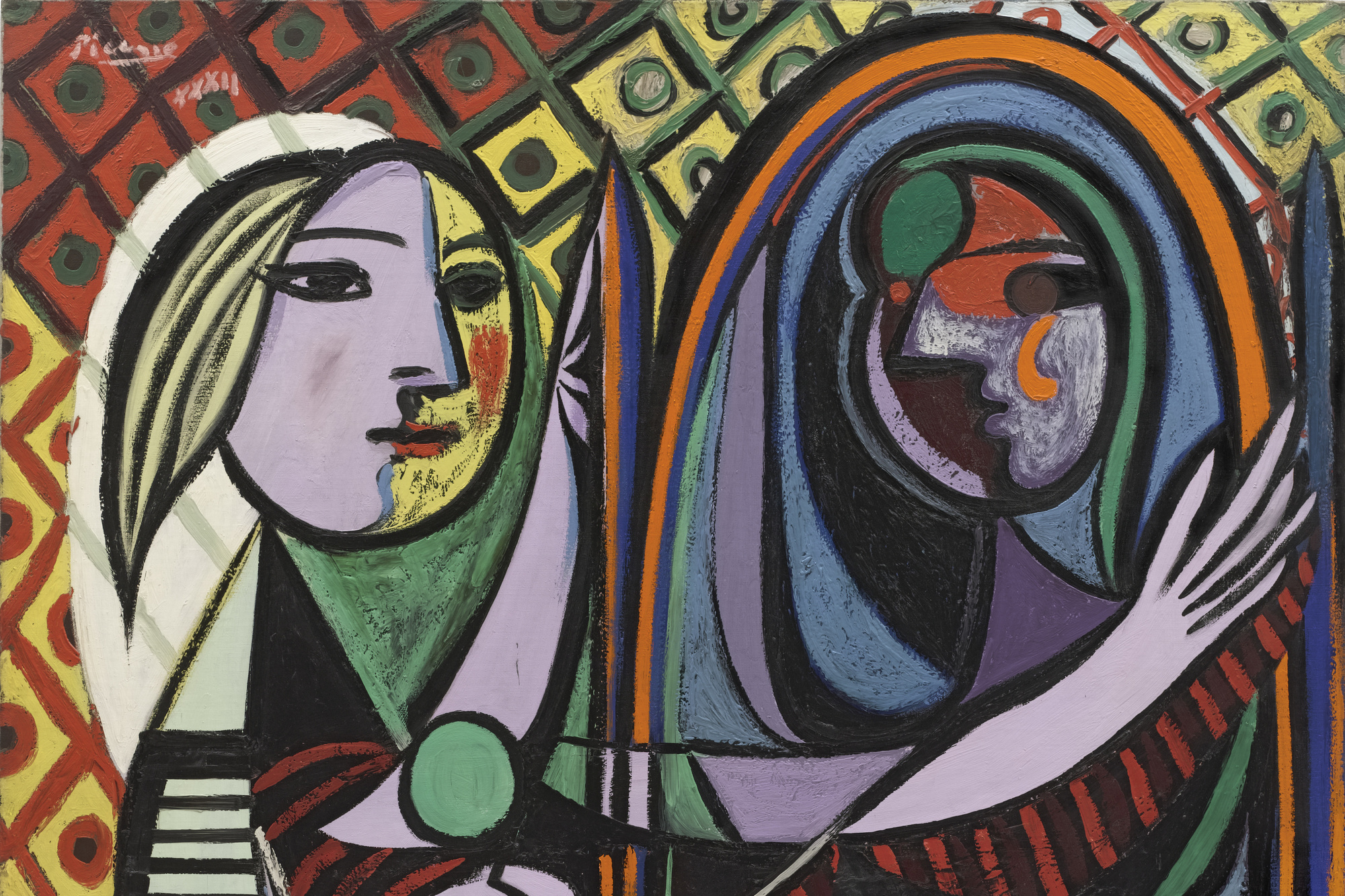 Pablo Picasso. Girl before a Mirror. Boisgeloup, March 1932. Oil on canvas, 64 × 51 1/4″ (162.3 × 130.2 cm). Gift of Mrs. Simon Guggenheim. © 2016 Estate of Pablo Picasso / Artists Rights Society (ARS), New York
