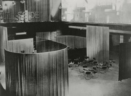 Lilly Reich. View of the Velvet and Silk Café, Women’s Fashion Exhibition, Berlin, Germany. 1927. Gelatin silver print. Mies van der Rohe Archive, gift of the architect. © 2016 Artists Rights Society (ARS), New York / VG Bild-Kunst, Bonn