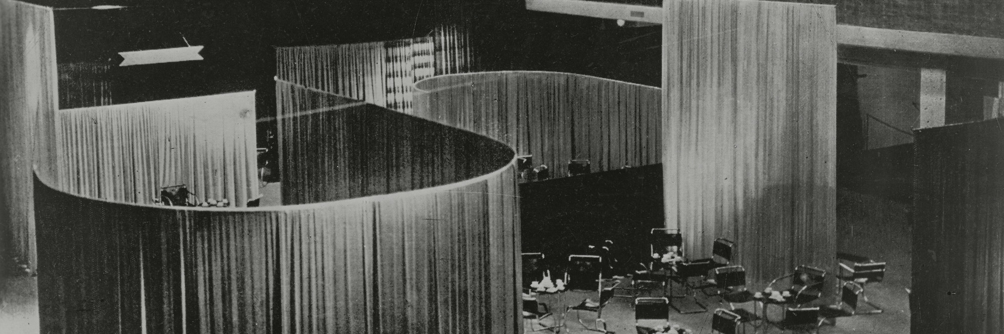 Lilly Reich. View of the Velvet and Silk Café, Women’s Fashion Exhibition, Berlin, Germany. 1927. Gelatin silver print. Mies van der Rohe Archive, gift of the architect. © 2016 Artists Rights Society (ARS), New York / VG Bild-Kunst, Bonn