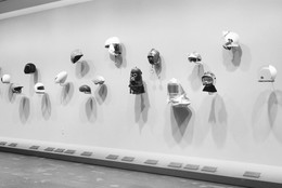 Installation view of Modern Masks and Helmets at The Museum of Modern Art, New York. Photo: Katherine Keller