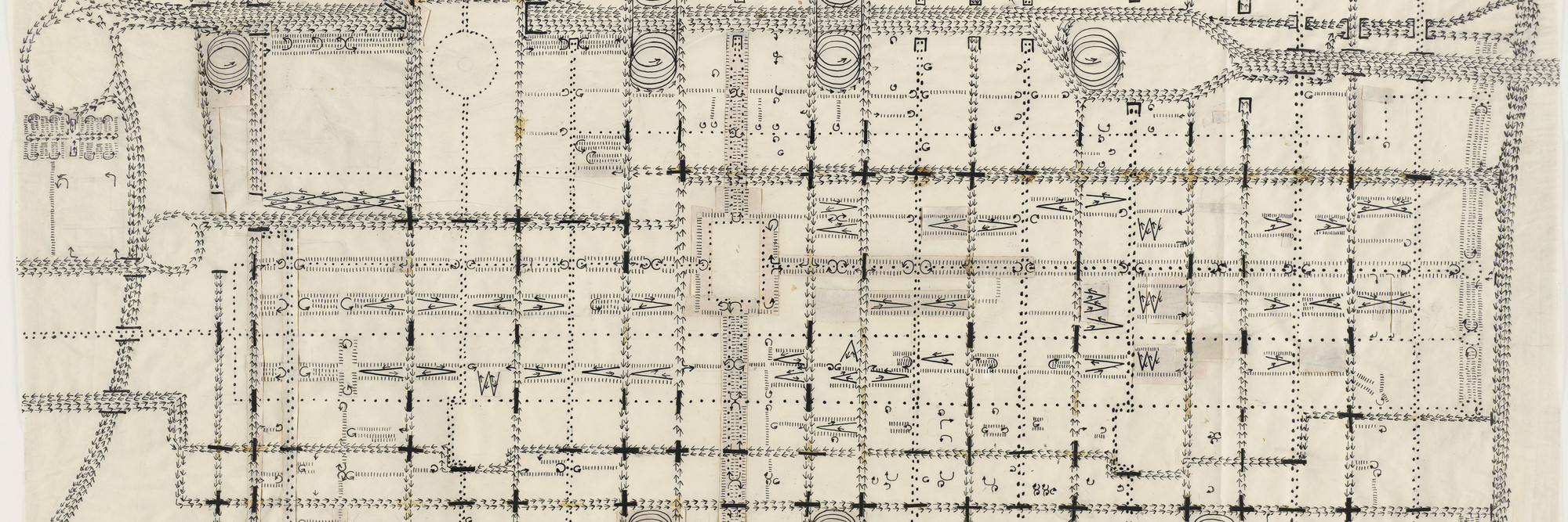 Louis I. Kahn. Traffic Study, project, Philadelphia, Pennsylvania, Plan of proposed traffic-movement pattern. 1952. Ink, graphite, and cut-and-pasted papers on paper, 24 1/2 × 42 3/4″ (62.2 × 108.6 cm). Gift of the architect. © 2016 Estate of Louis I. Kahn