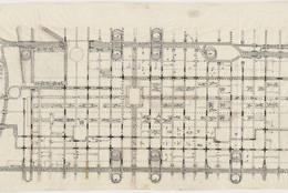 Louis I. Kahn. Traffic Study, project, Philadelphia, Pennsylvania, Plan of proposed traffic-movement pattern. 1952. Ink, graphite, and cut-and-pasted papers on paper, 24 1/2 × 42 3/4″ (62.2 × 108.6 cm). Gift of the architect. © 2016 Estate of Louis I. Kahn