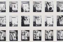 Lucas Samaras. Auto Polaroid. 1969–71. Eighteen black-and-white instant prints (Polapan), with hand-applied ink, each 3 3/4 × 2 15/16″ (9.5 × 7.4 cm), overall 14 5/8 × 24″ (37.2 × 61 cm). Gift of Robert and Gayle Greenhill. © 2016 Lucas Samaras