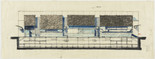 Rafael Viñoly. Tokyo International Forum, 1989–1996, Tokyo, Japan, East elevation of theater structures, sketch. 1989. Architectural Firm: Rafael Viñoly Architects. Crayon and graphite on tracing paper, 12 × 31 3/4″ (30.5 × 80.6 cm). Gift of the architect