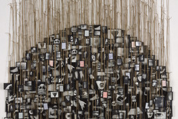 Annette Messager. My Vows. 1988–91. Gelatin silver prints, colored pencil on paper, glass, tape, string, and pushpins. Overall approximately 11′ 8 1/4″ × 6′ 6 3/4″ (356.2 × 200 cm). Gift of the Peter Norton Family Foundation. © 2016 Artists Rights Society (ARS), New York / ADAGP, Paris