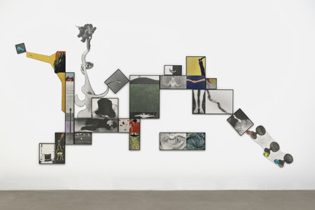 John Baldessari. e.g., Grass, Water Heater, Mouths, &amp; etc. (for John Graham). 1994. Gelatin silver prints, color prints, and oil stain. Overall 15ʹ 10ʺ × 8ʹ 2ʺ (482.6 × 249 cm). Gift of Jo Carole and Ronald S. Lauder, The Cowles Charitable Trust Fund, and Jeanne C. Thayer Fund. © 2016 John Baldessari. Photo: Jonathan Muzikar