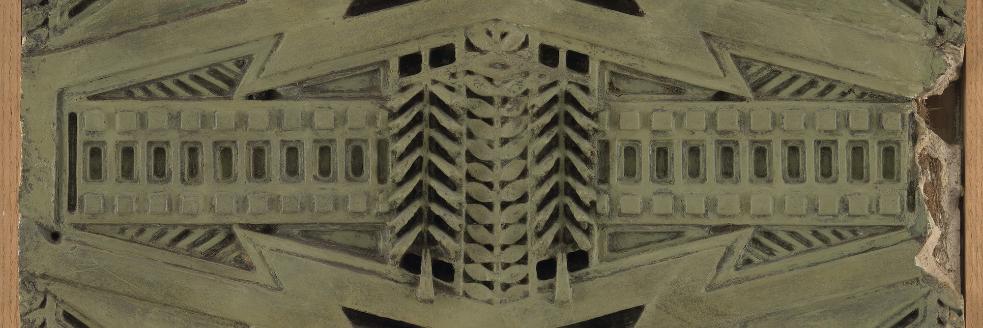 Frank Lloyd Wright. Frieze from the Susan Lawrence Dana House, Springfield, Illinois. 1902–1904. Plaster and paint, 55 1/4 × 24 5/8 × 1 3/4″ (140.3 × 62.5 × 4.4 cm). Gift of Don Magner and Edgar Smith. © 2016 Frank Lloyd Wright Foundation / Artists Rights Society (ARS), New York. Photo: Jonathan Muzikar