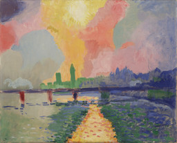 André Derain. Charing Cross Bridge. London, 1905–06. Oil on canvas, 32 1/8 × 39 5/8ʺ (81.7 × 100.7 cm). Fractional gift of Mr. and Mrs. David Rockefeller. © 2016 Artists Rights Society (ARS), New York / ADAGP, Paris. Photo: Paige Knight