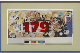 Martin Kippenberger. Untitled. 1989. Cut-and-pasted-printed paper and cut-and-pasted synthetic sheeting on photo offset lithograph in artist’s frame, 21 7/8 × 39 1/2ʺ (55.5 × 99.8 cm). Gift of Walter Bareiss. © 2016 Estate Martin Kippenberger, Galerie Gisela Capitain, Cologne