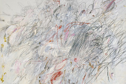 Cy Twombly. Leda and the Swan. Rome, 1962. Oil, pencil, and crayon on canvas, 6′ 3″ × 6′ 6 3/4″ (190.5 × 200 cm). Acquired through the Lillie P. Bliss Bequest and The Sidney and Harriet Janis Collection (both by exchange). © 2016 Cy Twombly Foundation