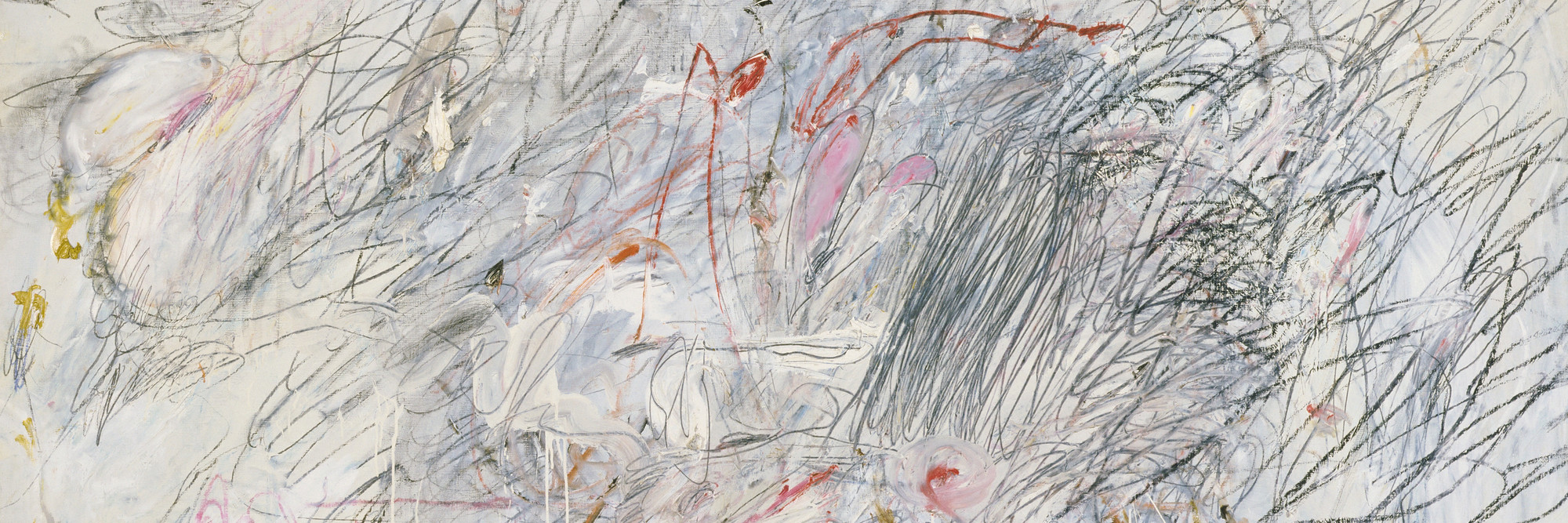 Cy Twombly. Leda and the Swan. Rome, 1962. Oil, pencil, and crayon on canvas, 6′ 3″ × 6′ 6 3/4″ (190.5 × 200 cm). Acquired through the Lillie P. Bliss Bequest and The Sidney and Harriet Janis Collection (both by exchange). © 2016 Cy Twombly Foundation