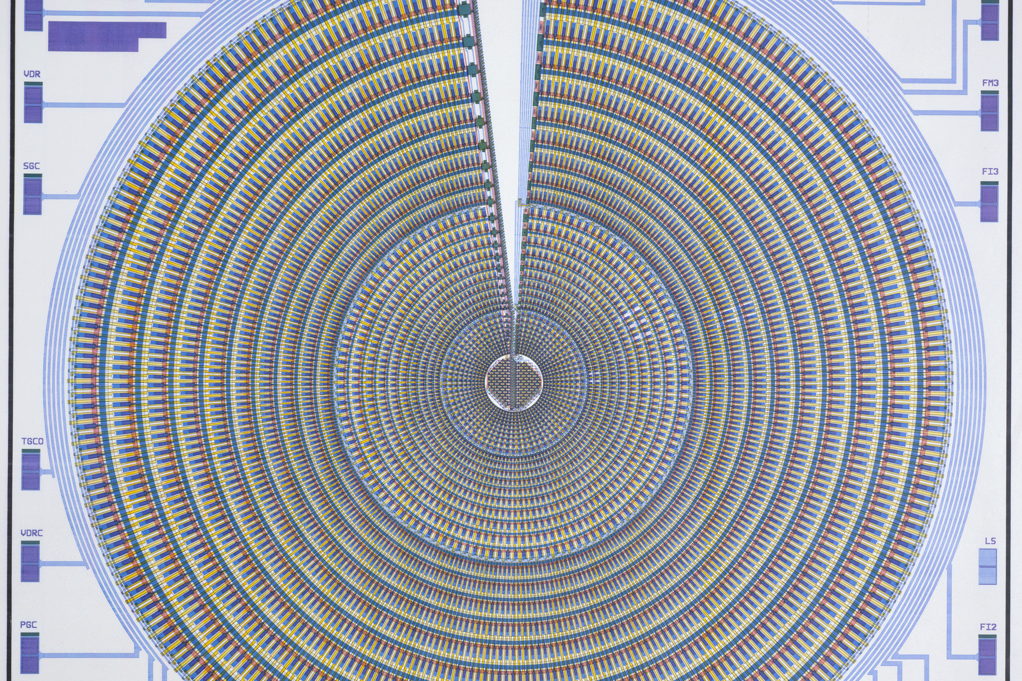 IMEC. Diagram of Neural Net: Foveated, Retina-like Sensor. 1989. Manufacturer: IMEC, USA, University of Pennsylvania, USA. Computer-generated plot on paper, 36 1/4 × 36 1/4″ (92.1 × 92.1 cm). Gift of University of Pennsylvania. Photo: Kate Keller