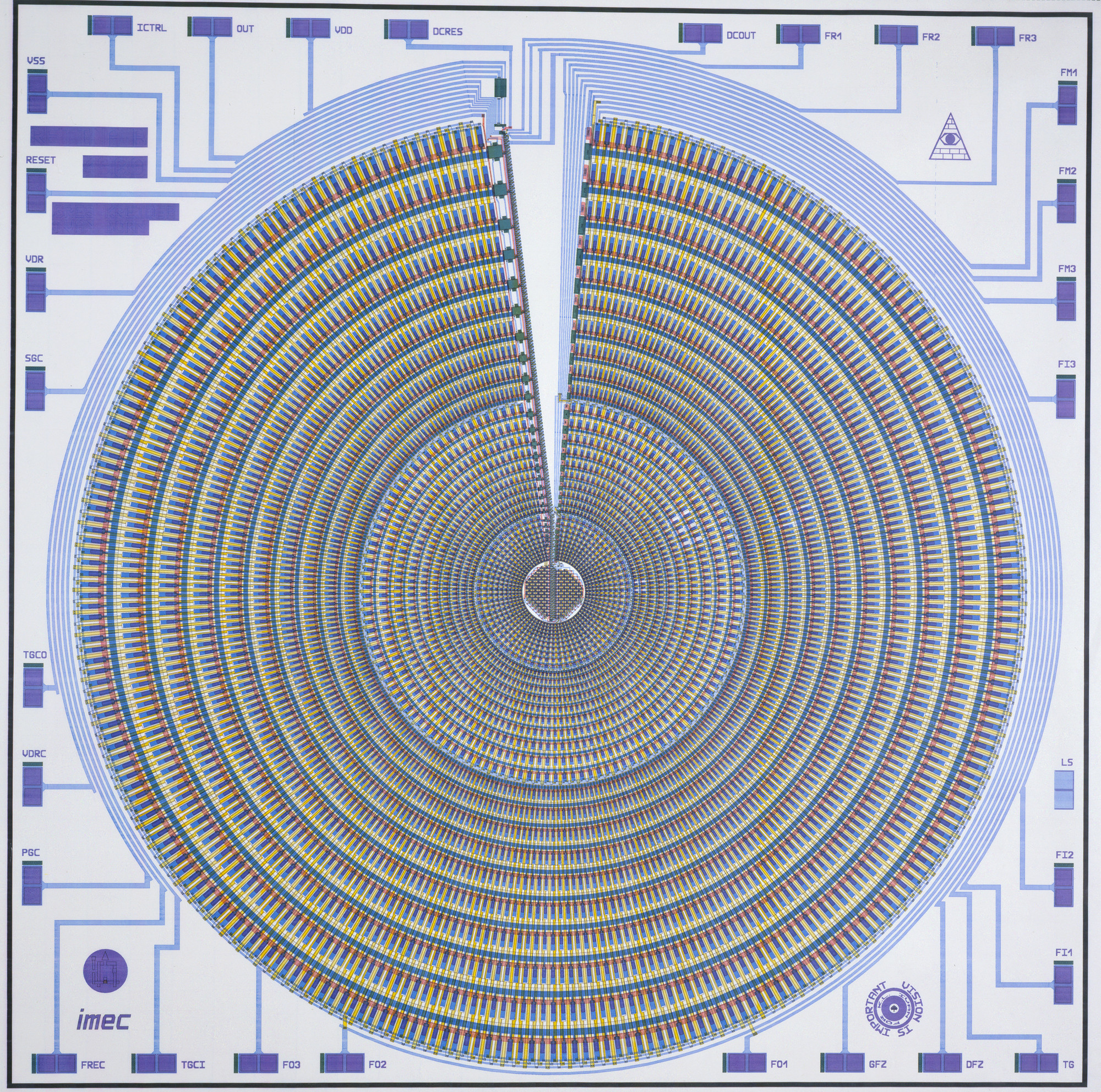 IMEC. Diagram of Neural Net: Foveated, Retina-like Sensor. 1989. Manufacturer: IMEC, USA, University of Pennsylvania, USA. Computer-generated plot on paper, 36 1⁄4 × 36 1/4″ (92.1 × 92.1 cm). Gift of University of Pennsylvania. Photo: Kate Keller