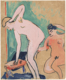 Erich Heckel. Two Female Nudes (Zwei weibliche Akte). 1910. Gouache and pencil on paper, 23 1/2 × 19 3/8″ (59.7 × 49.2 cm). Gift of Jo Carole and Ronald S. Lauder. © 2016 Erich Heckel / Artists Rights Society (ARS), New York / VG Bild-Kunst, Germany. Photo: John Wronn